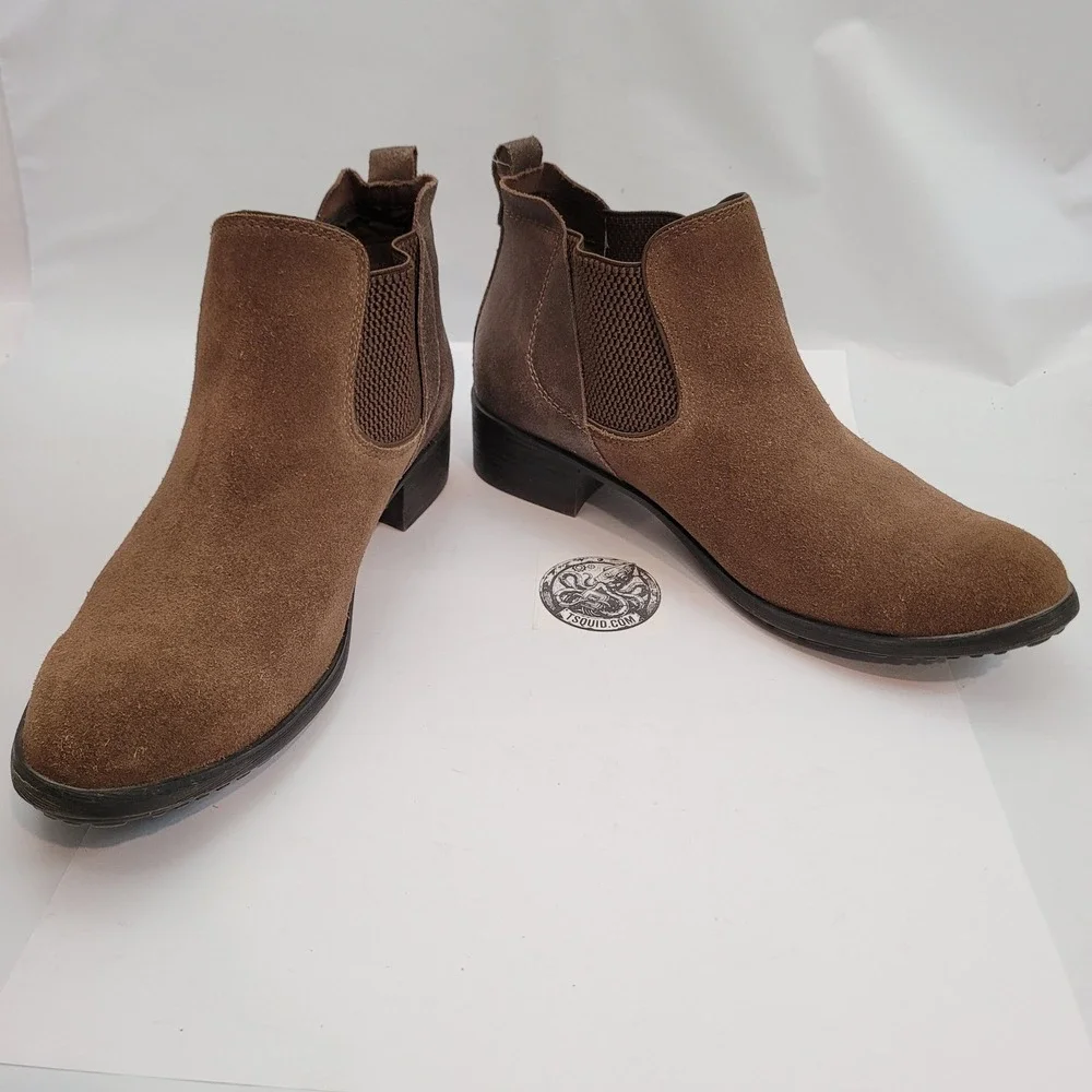 Aetrex Beth Chelsea Boots Women 8.5 Brown Suede Metallic Bronze Ankle EB414